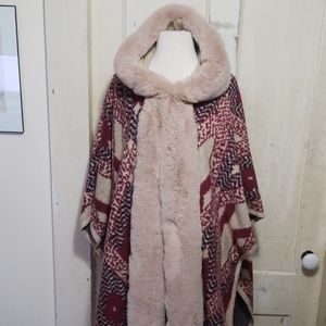 Lida Collection Sweater Cape with Faux Fur Collar